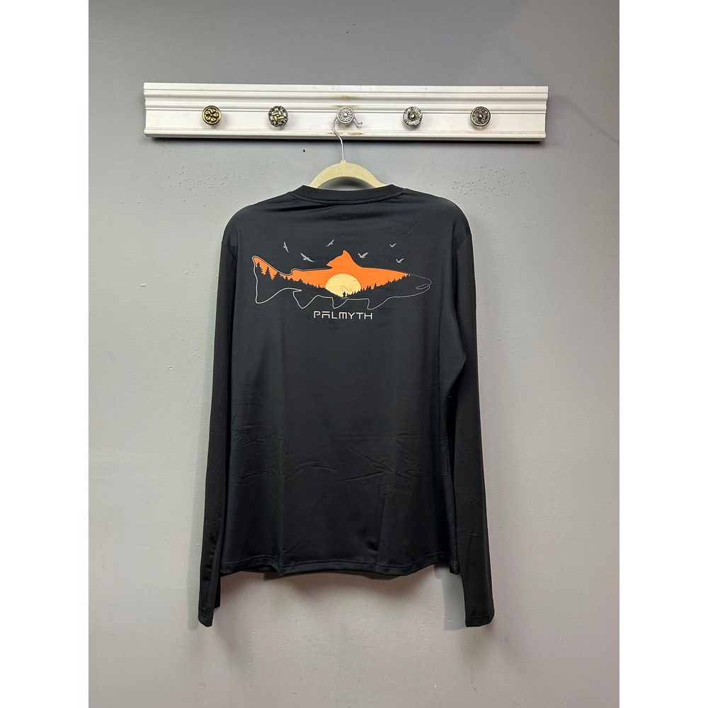 Palmyth‎ Performance Shirt Women XL Black Long Sleeve Fishing Graphic V-Neck Tee